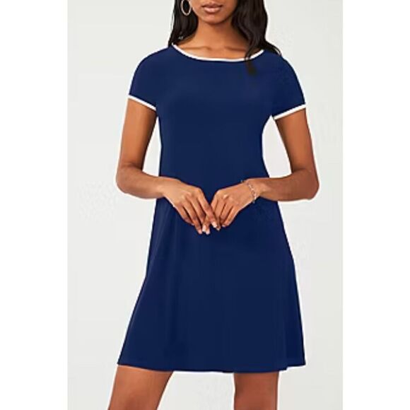MSK Shift Dress Size Small Navy Short Sleeve Mini Round Neck Pull Over - Picture 1 of 10